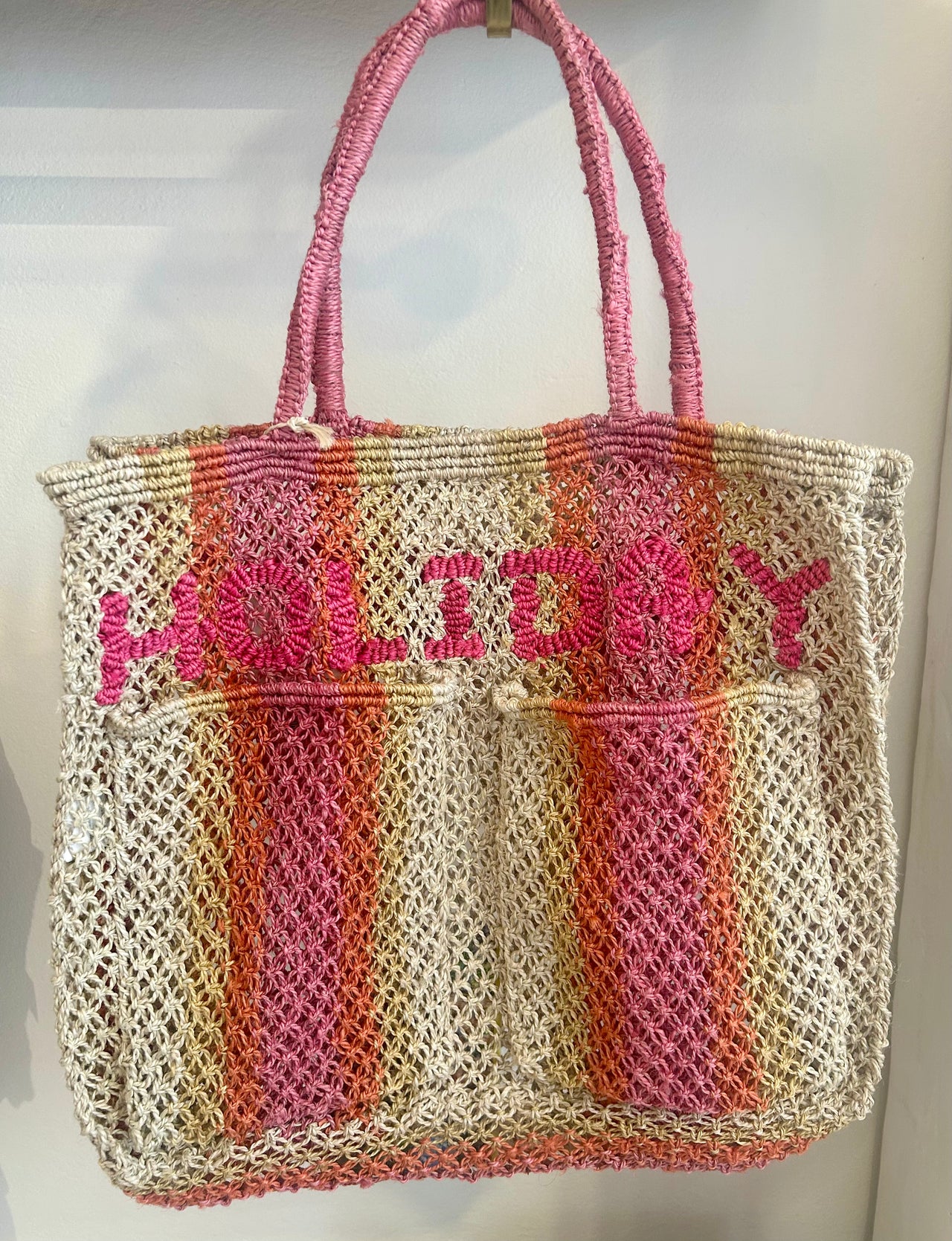 The Jacksons London Monty | Holiday Jute Bag | Natural / Hot Pink-Orange