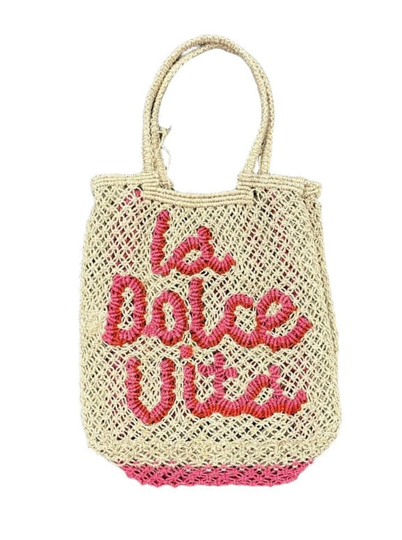 The Jacksons London Lottie | La Dolce Vita Jute Bag | Natural / Hot Pink-Scarlet