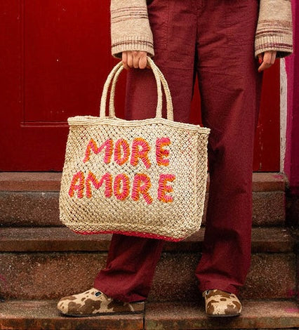 The Jacksons London | More Amore Jute Bag | Natural / Hot Pink-Tango