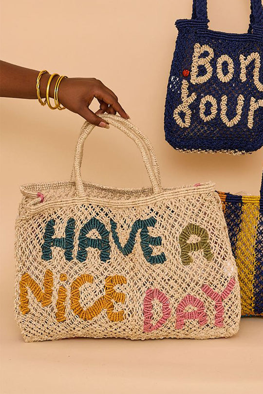 The Jacksons London | Have A Nice Day Jute Bag | Natural / Multi Colours