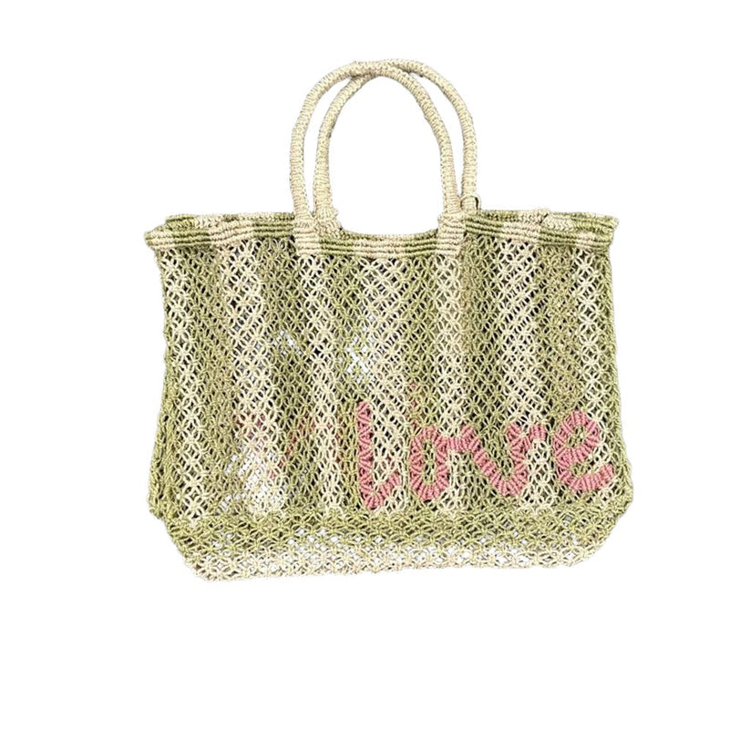 The Jacksons London Lavina | LOVE Jute Bag | Natural-Army / Pink