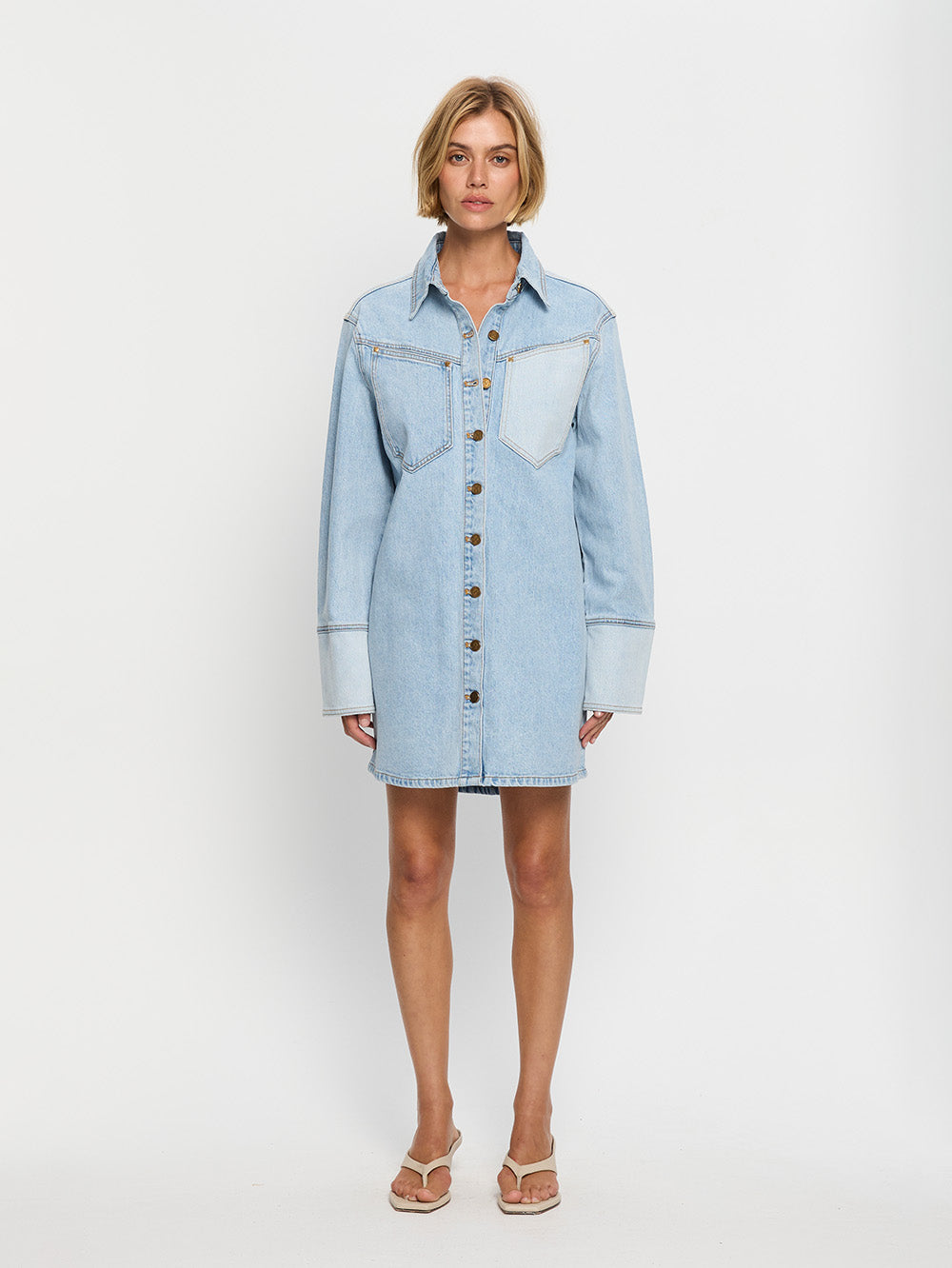 Kivari Carla Denim Mini Dress | Two Tone Wash